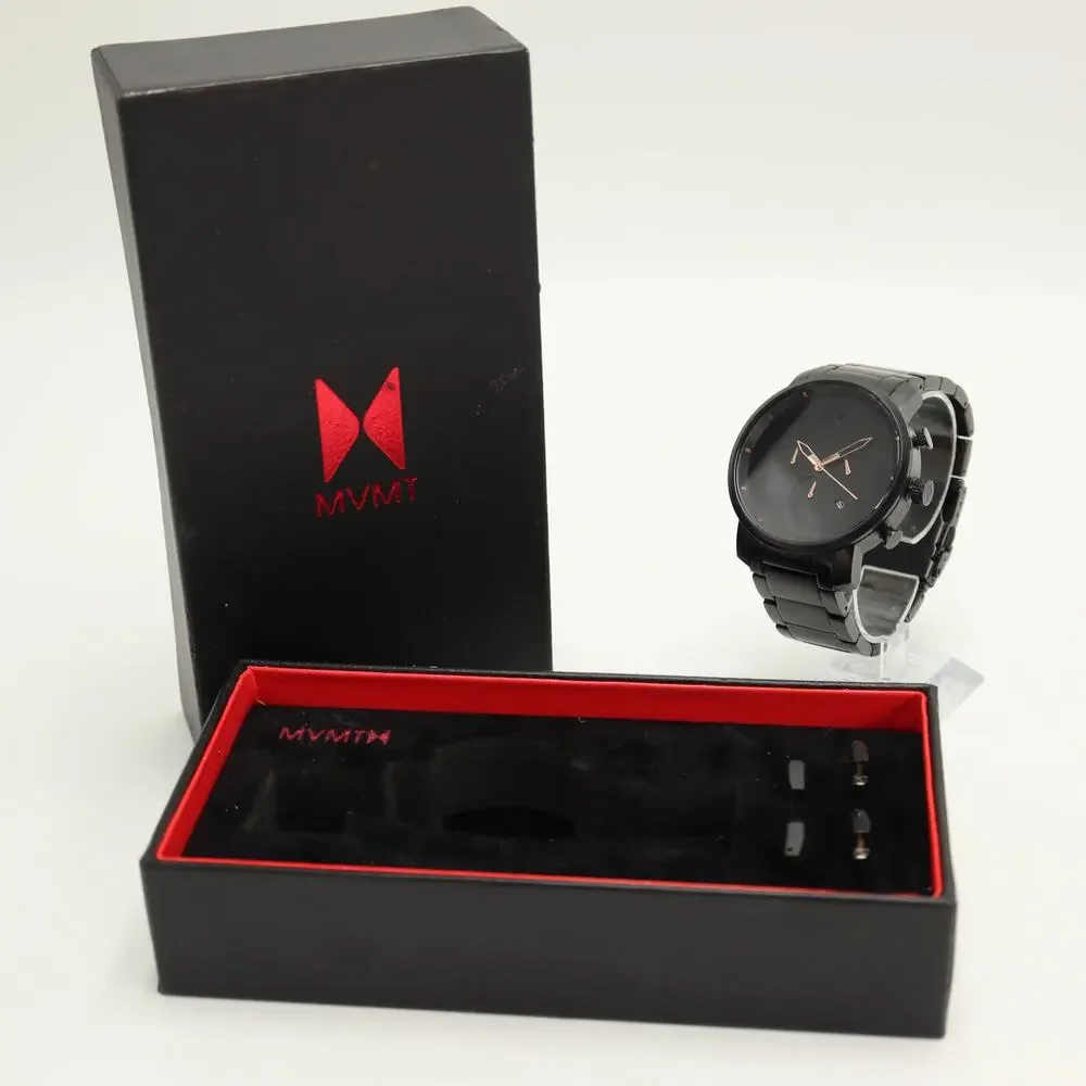 MVMT Element Black Gold Tone 44mm Chronograph Watch Extra Links w New Battery